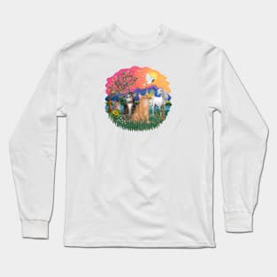 "Fantasy Land" with Two Tabby Cats (brown tiger + orange) Long Sleeve T-Shirt